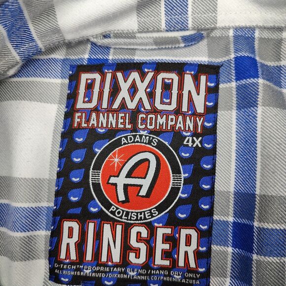 Dixxon 'Rinser' Flannel Shirt Blue Plaid Polyester Adam's Polishes Mens 4X - Picture 4 of 9